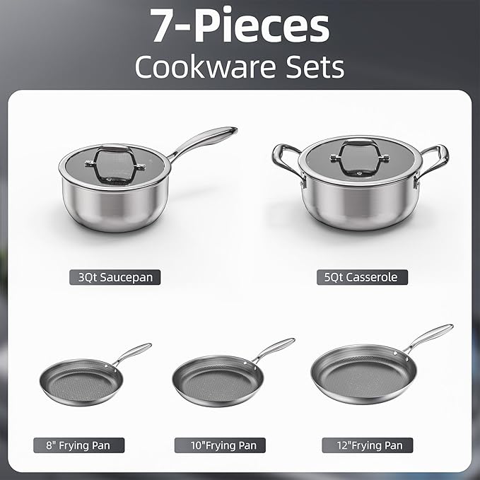 COOKER KING Stainless Steel Cookware Set, Pots and Pans Set Non Stick, Hybrid Ceramic Cookware, Frying Pans, Saucepans & Stock Pot with Glass Lid, Non-Toxic, Oven Safe, Induction Compatible