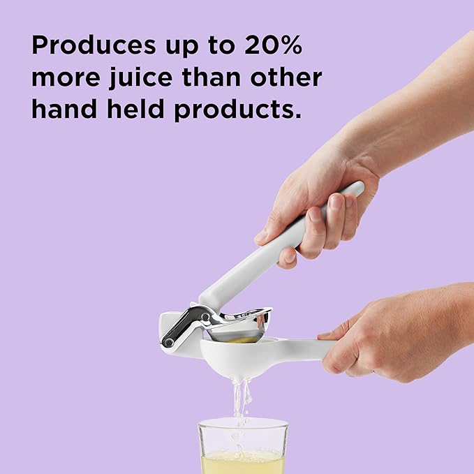 Chef'n FreshForce Lemon Squeezer Citrus Juicer, Handheld Manual Press with Dual-Gear Design for Max Juice Extraction, Durable, Baking White