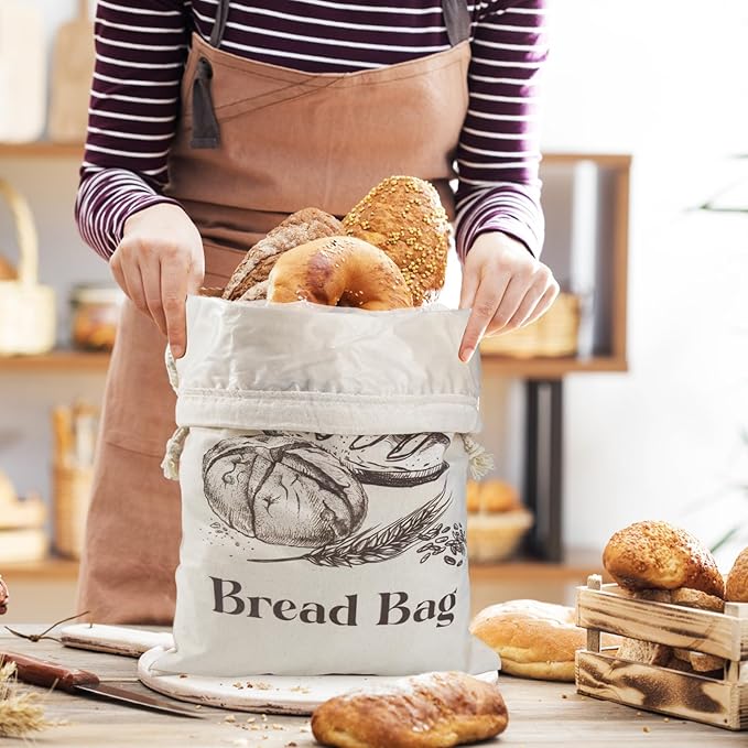 2 Pack Cotton Bread Bags for Homemade Bread, Large sourdough bread bags with TPU Lining, 12 X18 Inches Reusable Food Storage Bags (2)