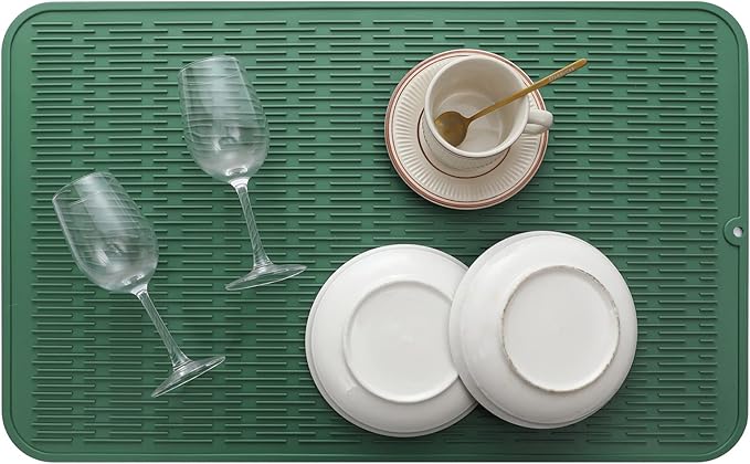 Silicone Dish Drying Mat for Multiple Usage,Easy clean,Eco-friendly,Heat-resistant Silicone Mat for Kitchen Counter or Sink,Refrigerator or Drawer Liner Green 3XL 28 inches x 18 inches
