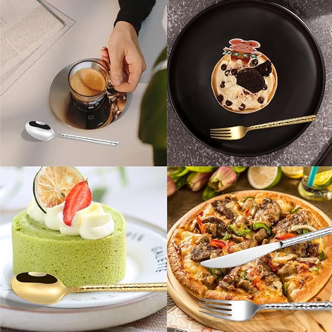 60-Piece Hammered Silverware Flatware Cutlery Set Service for 12,304 Thickened Stainless Steel Cutlery Knife,Fork and Spoon Set,Dishwasher Safe,Gift Package for Wedding Housewarming