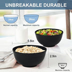 Cereal Bowls - Wheat Straw Bowl Set of 6, 26 OZ Unbreakable Bowls for Kitchen, Alternative to Plastic Bowls Reusable, Microwave Safe Bowl for Soup, Salad, Oatmeal, Snack (Black)