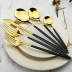 36-Pieces Silverware Mirror Polished Dinnerware Gold Flatware With Black Handle, 18/0 Stainless Steel Cutlery Set For Home Kitchen Party Hotel Restaurant Wedding Service for 6
