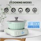 BUYDEEM 5-in-1 Slow Cooker 4.7QT with Removable Nonstick Stockpot, Compatible with Various Cookwares, Two Temperature Controls, Customized Time Settings, Auto Keep Warm for 2H, Cozy Greenish