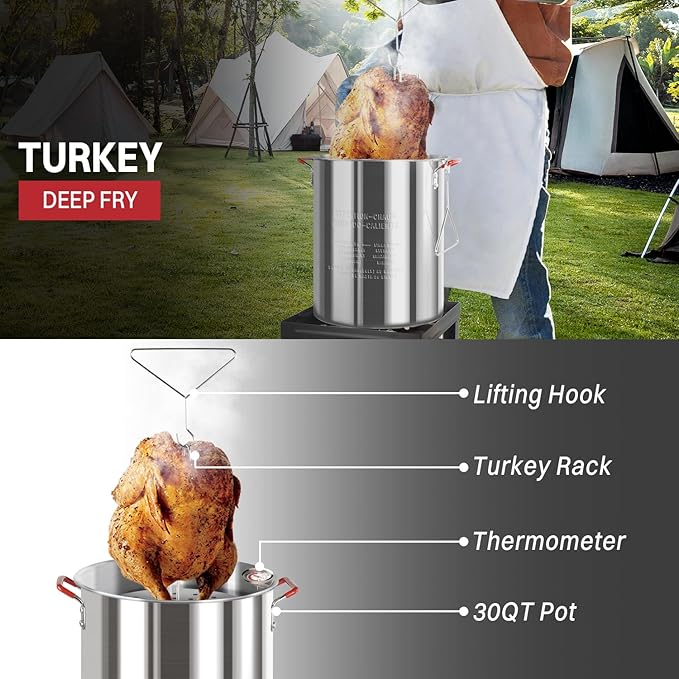30QT & 10QT Outdoor Fryer | Turkey Fryer | Seafood Boil Pot | Cover & Skimmer Included | 50,000BTU Propane Burner | Aluminum Deep Fryer Pot with Basket | Crab, Seafood & Crawfish Boiler