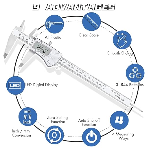 Electronic Digital Calipers, inch and Millimeter Conversion,LCD Screen displays 0-6" Caliper Measuring Tool, Automatic Shutdown, Suitable for DIY/Jewelry Measurement (200mm Stainless Steel)