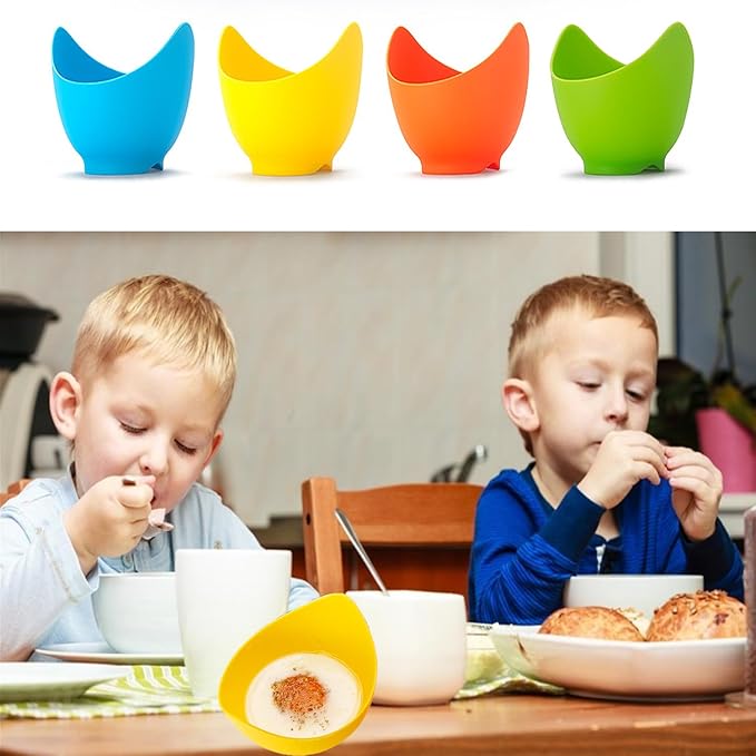 4pcs Silicone Egg Poacher Cups with BONUS Oil Brush, Nonstick Egg Poaching Cups for Air Fryer, Baking oven or Stovetop Egg Cooking, BPA Free.