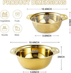 Colander 304 Stainless Steel 3-quart with Mixing Bowls, Strainer for Kitchen Food For washing vegetables, fruit, rice, Dishwasher Safe. (Gold 2PC)
