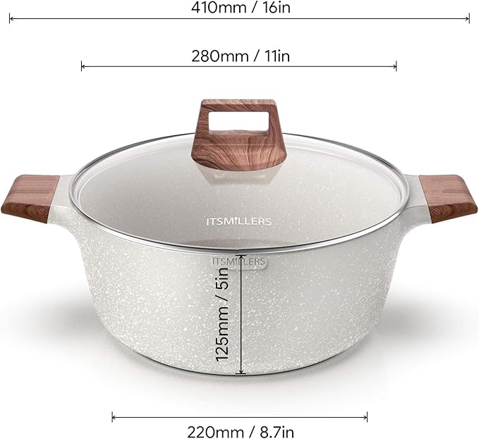 Nonstick Die Casting Stock Pot,6Qt Elegant Aluminum Ceramic Casserole with Lid, Induction Bottom