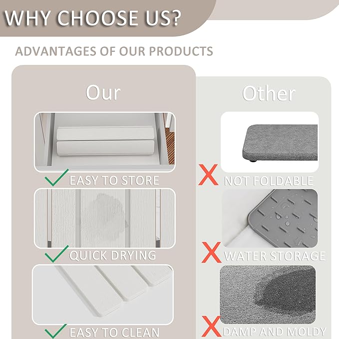 Stone Drying Mat for Kitchen Counter, Collapsible Dish Drying Mat, Large Quick Drying Absorbent Diatomaceous Earth Mats for Kitchen Dish Racks Bottles Cups 24"(L)×16"(W), Fit Most Countertop