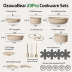 23 Pcs Pots and Pans Set Non Stick, Ceramic Cookware Set Non Toxic with Detachable Handles, Healthy Induction Cookware Oven Safe RV Kitchen Set, PFAS PFOA & PTFE Free, Taupe