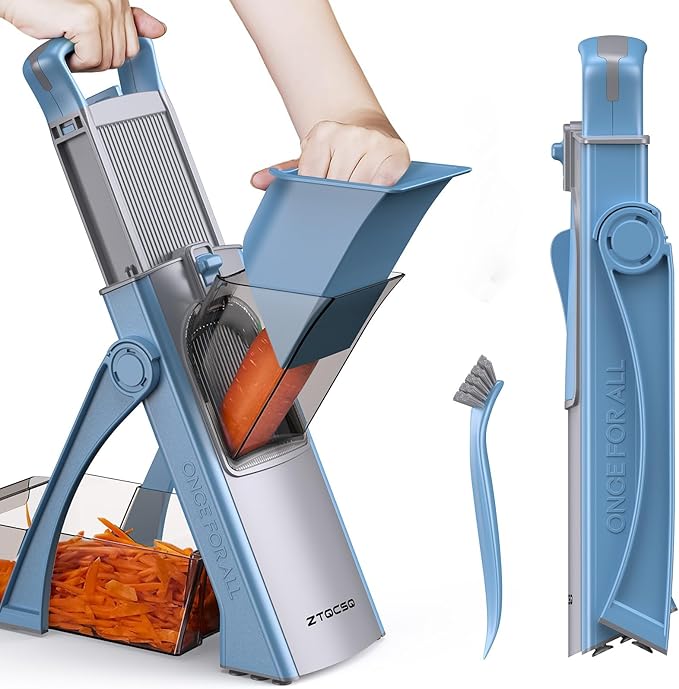 [All in 1] Upgraded Version Mandoline Slicer for Kitchen & Adjustable Mandoline Slicer. Veggie Chopper, Vegetable Cutter, Detachable Blade, Slice, Strips, Dice, Shred and Chop