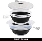 COOK WITH COLOR Collapsible Salad Spinner - 4 QT Space Saving Lettuce Dryer with Folding Collapsible Colander Great for Washing and Drying Fruit and Vegetables (Black)