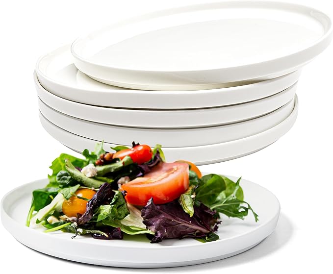 Vikko Salad Plate, Set of 6 White Plates, Dessert, Salad, Appetizer Plate, Fine Bone China, Stackable 8 Inch Dessert Plates, Dishwasher Safe