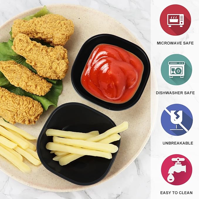 6 pack wheat straw dipping bowls 5oz,alternative plastic soy sauce dishes,unbreakable small dessert bowls microwave and dishwasher safe for snack,sushi,condiment (Black Series)