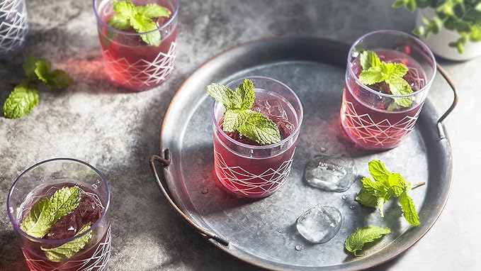 bzyoo BPA-Free Designed Dishwasher Safe 14 oz Plastic Tumbler Set which is Durable and Stackable Great For Parties, Anniversaries (6 PCS, Spidy White)