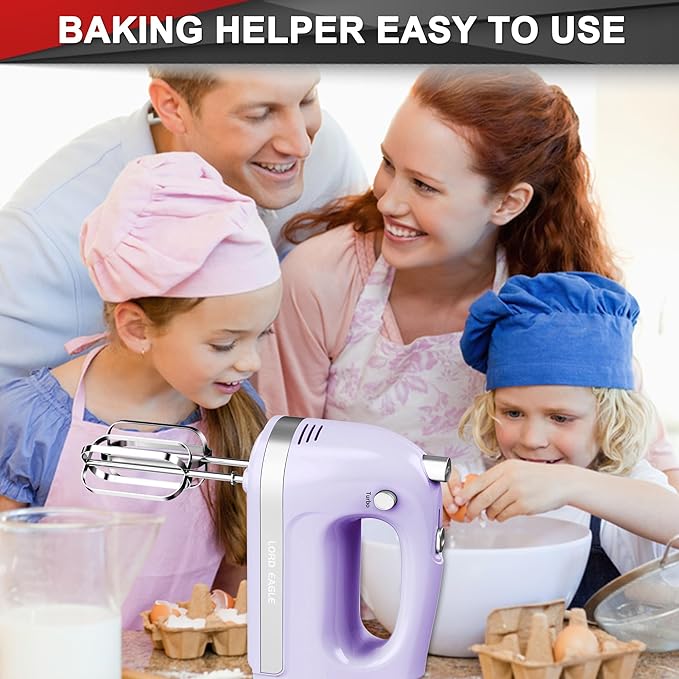Lord Eagle Hand Mixer Electric 400W, 5 Speed handheld Mixer, 5 Stainless Steel Accessories for Baking Cake Egg Cream Food Beater, Turbo Boost/Self-Control Speed + Eject Button