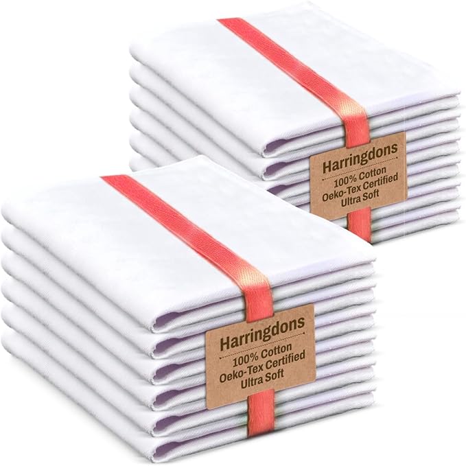 Premium Kitchen Towel (28”x20”, 12 Pack) 100% Cotton Dish Towels Cloths Large Hand Towels Tea Towels for Kitchen with Hanging Loop, Reusable Cleaning Cloths, Fast Dry Lint Free Linen | Pure White