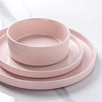 GBHOME Dinnerware Set for 4, 12 Piece Speckled Plates and Bowls Set with Glazed Bottom, Chip & Scratch Resistant Stoneware Plates Sets, Dishwasher & Microwave Safe Dishes (Pink, Service for 4)