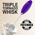 Zulay Kitchen Tornado Whisk Milk Frother with 4 AA Duracell Batteries - Triple Whisk for More Power - Handheld Coffee Frother with Stand - Drink Mixer for Lattes, Matcha & Protein Shakes