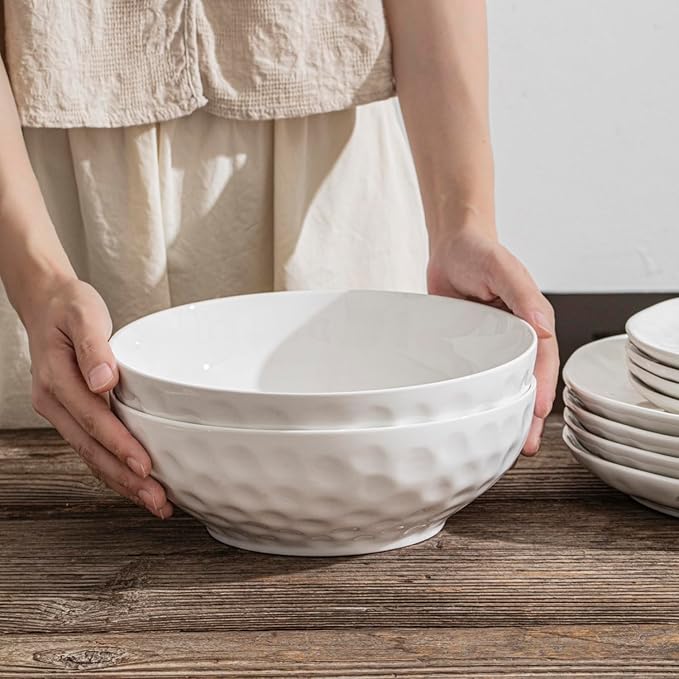 Large Pasta Bowls Set of 2, 9 Inch Pasta Serving Bowl Dinner Bowls, Wide and Shallow Microwave Dishwasher Safe Bowl Set of 2