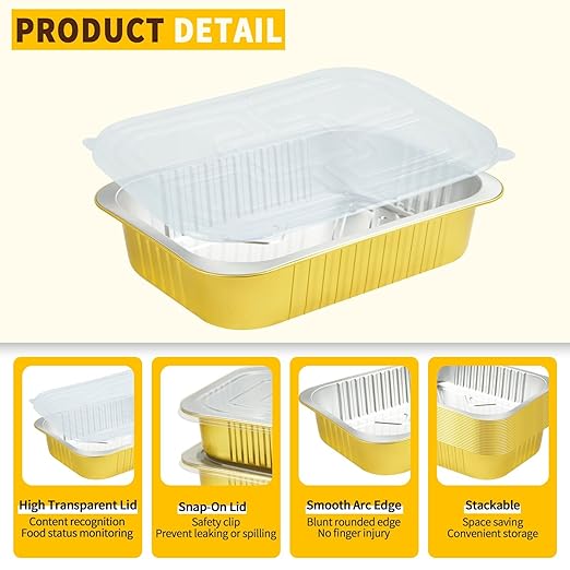 20 Pack 5 LB Aluminum Foil Pans, Heavy Duty, 11"8"2" Aluminum Food Containers with Lids for Baking, Meal Prep, Freezer, Heating and Takeout