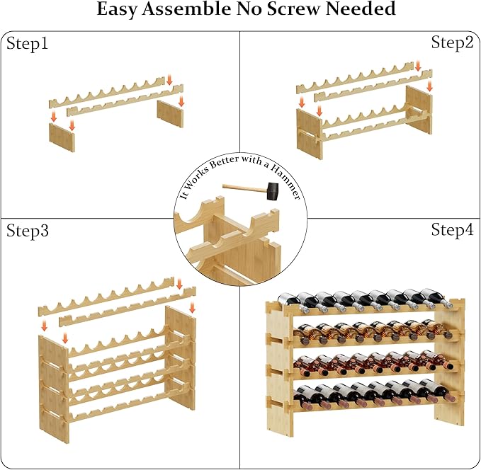 Bambloom Wine Rack Freestanding Floor, Stackable Wine Bottle Storage, Wooden Free Standing Wine Stand Organizer for Kitchen,Cellar. 36 Bottles Wine Holder Display Shelves for Champagne(Bamboo)