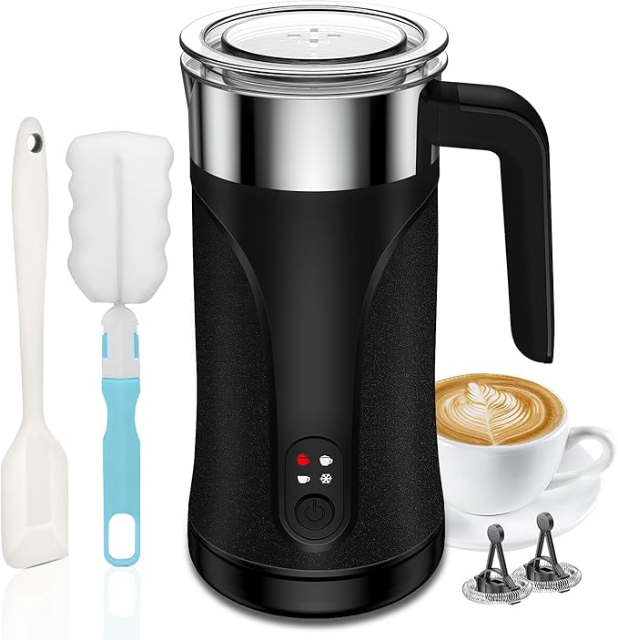 Milk Frother, 4-in-1 Milk Frother and Steamer, 10.1oz/300ml Automatic Hot and Cold Foam Maker and Milk Warmer, Electric Milk Frother for Coffee, Latte, Cappuccino, Matcha(Black)