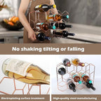 Rose Gold Wine Rack Countertop 14 Bottles, Geometric Stainless Steel Wine Bottle Holder,3 Tier Wine Racks for Cabinet Pantry Bar Table No Assembly Required