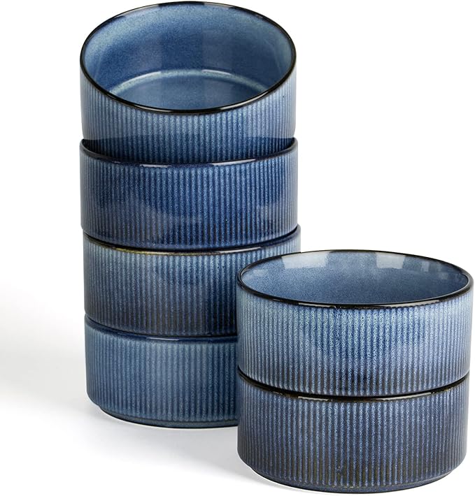 famiware Star Cereal Bowl Set, Soup Bowls Set of 6, Double Reactive Glaze, Stackable, 23 oz Deep Bowls Suitable for Cereal, Popcorn, Oatmeal, Dessert - Dishwasher and Microwave Safe, Nebulas Blue