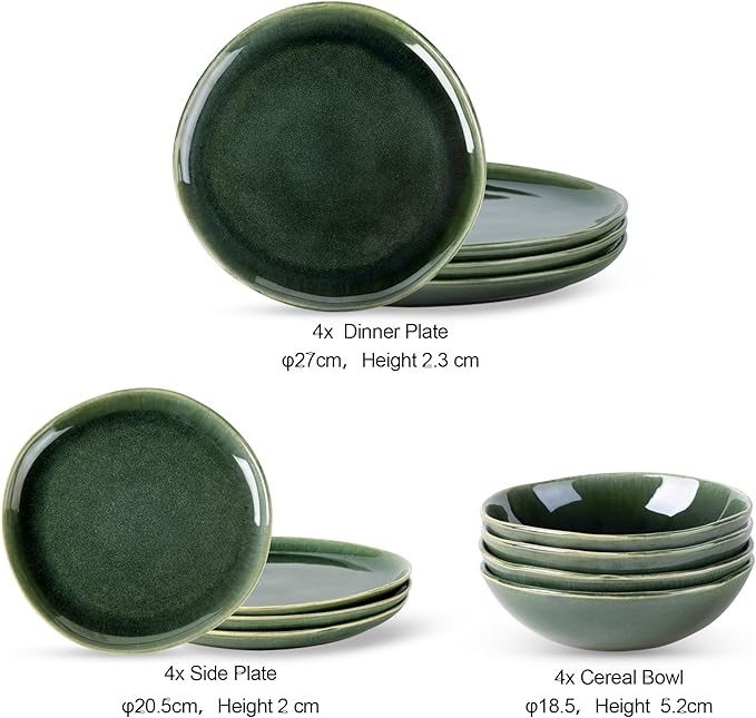 AmorArc Ceramic Dinnerware Sets,Handmade Reactive Glaze Stoneware Plates and Bowls Set,Highly Chip and Crack Resistant | Dishwasher & Microwave Safe Dishes Set,Service for 8 (24pc)