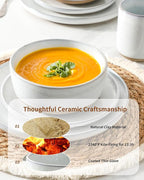 Hasense Plates and Bowls Sets, 18 Pieces Modern Porcelain Dishes Sets Service for 6, Stoneware Dinnerware Sets with Speckled Pattern, Scratch Resistant Microwave and Dishwasher Safe, White