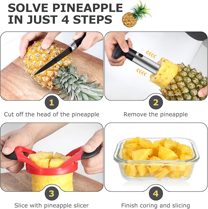 Pineapple Corer and Slicer Tool, Stainless Steel Pineapple Cutter and Corer Set, [Upgraded, Reinforced, Thicker Blade],Fruit Slicer Kitchen Gadget for Diced Pineapple Rings
