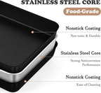 E-far 12.5 x 9.7 Inch Baking Pan, Nonstick Stainless Steel Rectangle Cake Pan for Baking Brownies Casseroles Lasagna, Stainless Steel Core & Nonstick Coating, Non-toxic & Oven Safe