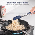 600ºF Heat Resistant Kitchen Tongs: U-Taste 9+12 inch Silicone Cooking Tong Set with Firm Sealed Non Stick Rubber Tips and Silicon Coated 18/8 Stainless Steel Handle for Serving Grilling-Midnight Blue