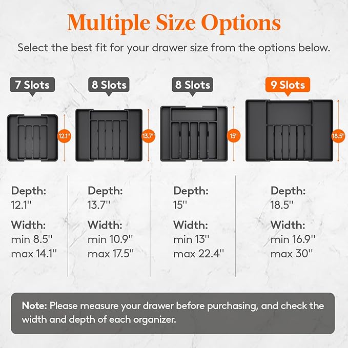 Lifewit Silverware Drawer Organizer, Expandable from 16.9 to 30 inches, Large Utensil Tray for Kitchen, Adjustable Cutlery Holder, Plastic Flatware Storage for Spoons Forks Knives, Black