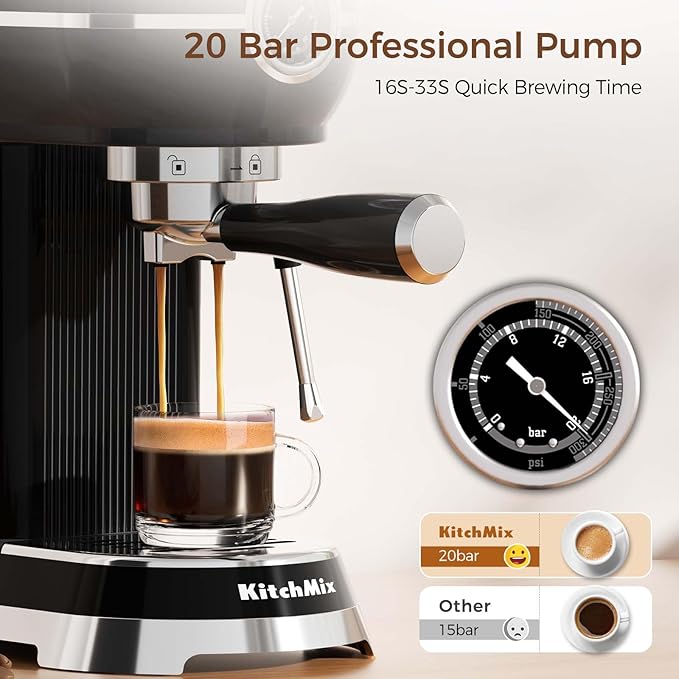 Espresso Machine with Milk Frother, 20 Bar Espresso Maker for Latte and Cappuccino, Expressions Coffee Machine with Removable Water Tank (Black)