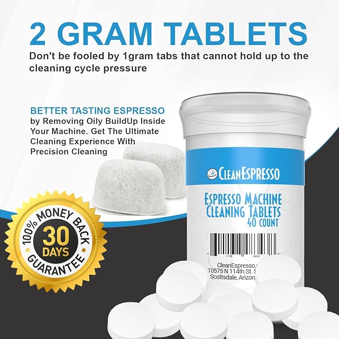 CleanEspresso - Designed For Breville Cleaning Kit - 40 Breville Compatible Cleaning Tablets + 2 Espresso Machine Water Filters + 2-Use Descaler - Espresso Machine Accessories