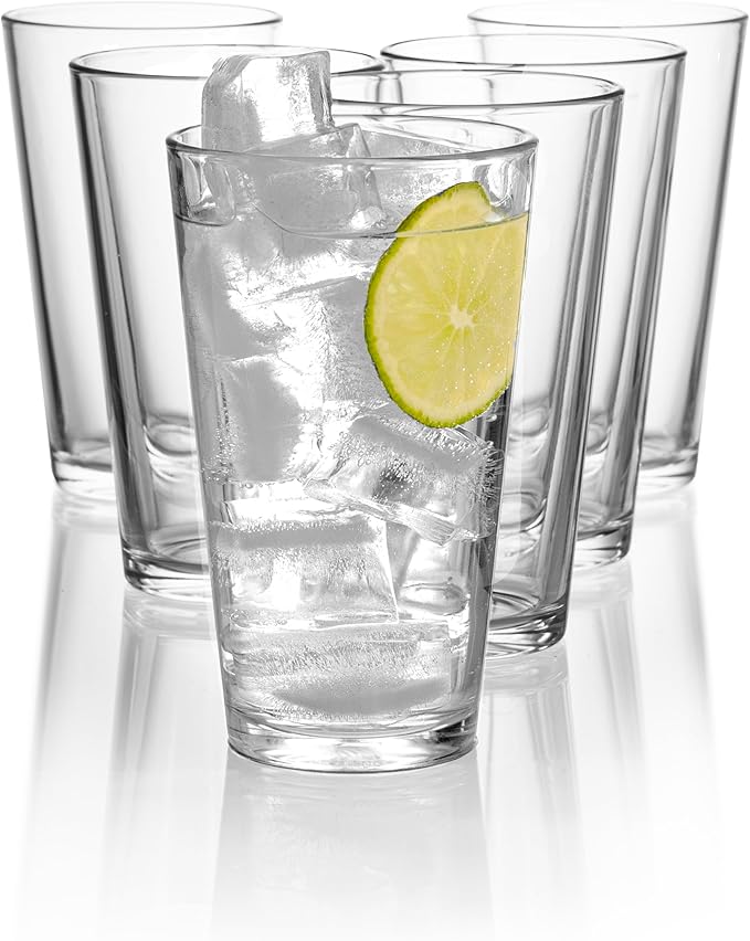 Red Co. Set of 6 Clear Glass 16 Fl Oz Drinking Glassware Beverage Tumblers