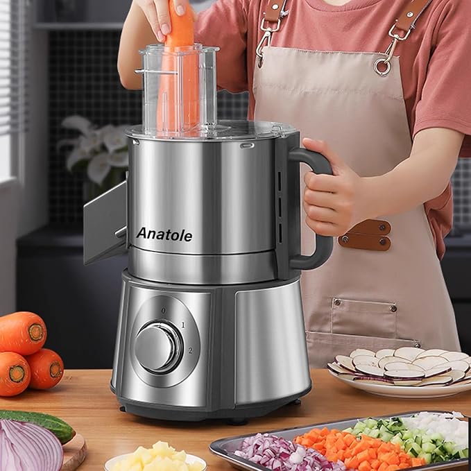 Anatole Electric Vegetable Dicer Stainless Steel 16-Cup Food Processor 300W Commercial Veggie Fruits Chopper Heavy Duty with 1/4" 3/8" 1/2" Blades Auto Discharge for Potato Onion Carrot