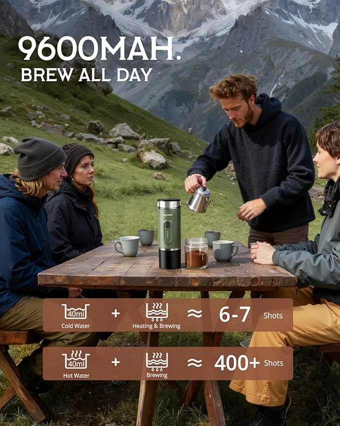 Portable Espresso Machine, 9600mAh, Travel Electric Coffee Maker with 20 Bar Self-Heating, Lightweight Car Coffee Machine with NS Capsules & Grounds for RV, Hiking, Camping, Office