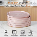 AmorArc Ceramic Dinner Plates Set of 6, 10.25 Inch Stoneware Plates for Kitchen,Modern Flat Dinnerware Dishes Set,Microwave& Dishwasher Safe, Scratch Resistant-Pink