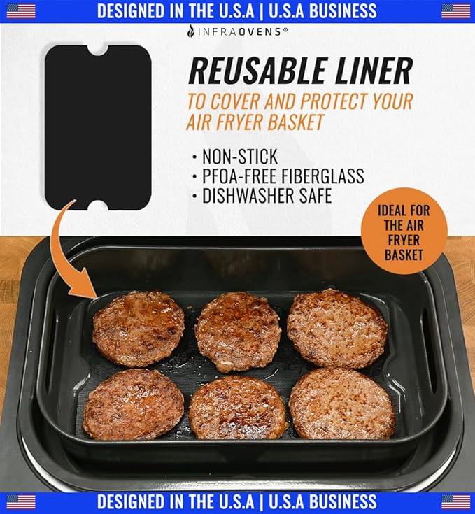 Air Fryer Reusable Liner Accessories for Ninja Foodi Smart XL Grill FG551 (Crisper Basket Only), Non Stick Mats with Air Fryer Recipe Book, Airfryer Accessory Set by INFRAOVENS