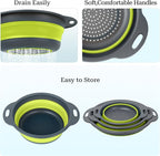 Collapsible Colander 3-Pack Set Space-Saving Foldable Kitchen Strainer with Non-Slip Base Durable Thickened PP+TPE Collapsible Strainers for Pasta, Vegetables, Fruits (Gray-Green)