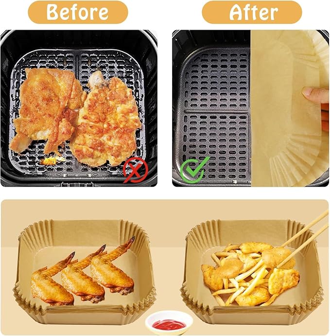 Small Air Fryer Liners Disposable Compatible with COSORI Air Fryer 2.1 Qt, 175 PCS Unbleached Parchment Paper 1-2 qt Small Air Fryer Liners Disposable for COSORI Accessories Non-Stick Baking Paper
