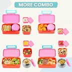 Kids Lunch Bento Box with Thermo Ice Pack Food Container with Insulated Lunch Bag, Insulated Water Bottle with Straw for Girls Boys,Pink