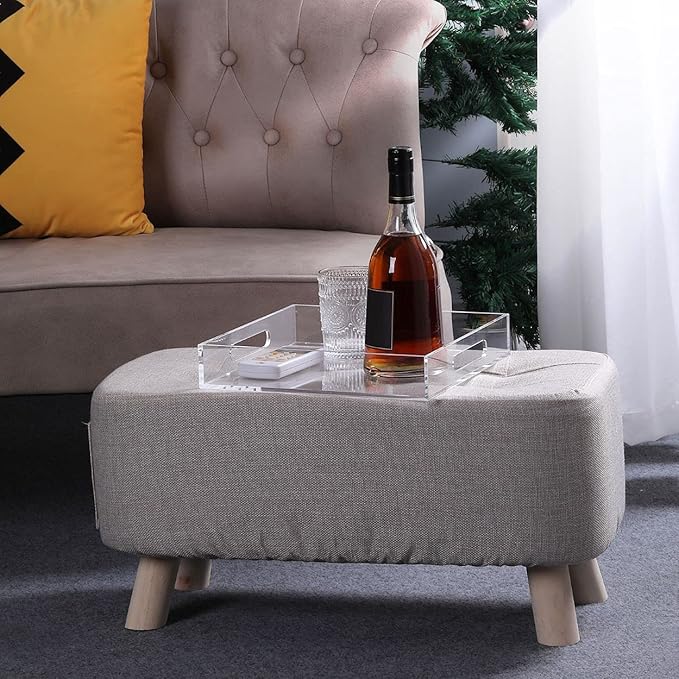 Clear extra large Ottoman Tray with Handles 18"x18"x2" Spill proof Acrylic Serving Tray Organizer Tray Decorative safe edge tray For Living Room Entryway Bedroom Kitchen Coffee Table coutertop