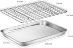 Baking Sheet with Cooling Rack Set [2 Sheets + 2 Racks], Deedro Stainless Steel Cookie Sheet Baking Pan Half Sheets Oven Tray with Rack, 10 x 8 x 1 Inch, Heavy Duty, Non-toxic, Dishwasher Safe