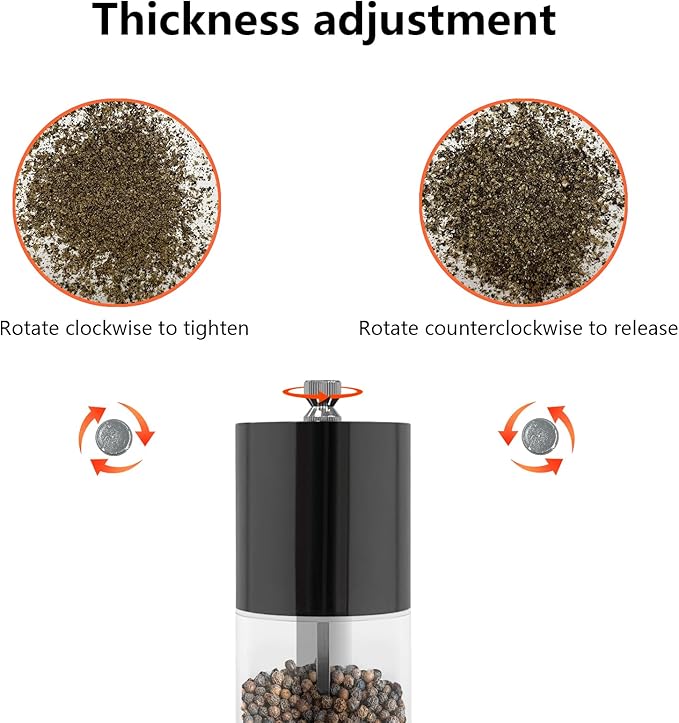 LHS Pepper Grinder Pepper Mill Salt Grinder Refillable- Large Capacity 12 Inch- Peppercorn Grinder Stainless Steel with Adjustable Ceramic Rotor (12", Black)