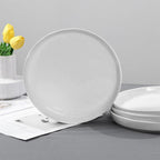 Ceramic Dinner Plates Set of 4-10 inch Stoneware Plates Set - Microwave&Dishwasher&Oven Safe, Porcelaine Dinnerware Dish Set for Kitchen Serving,Scratch Resistant - White(Grey Bottom)